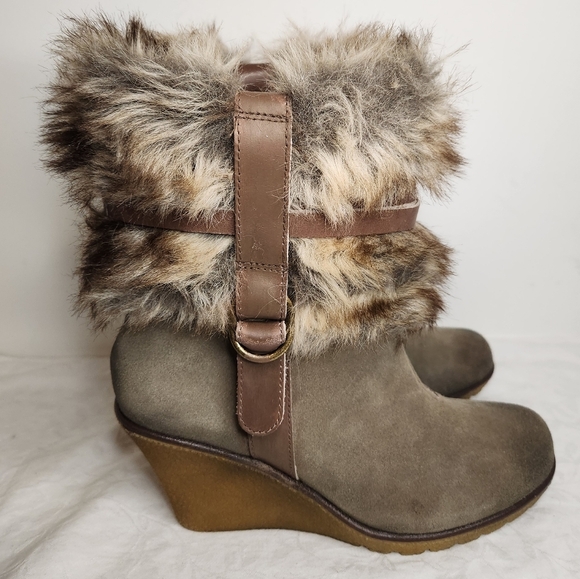 Suede Fur Wedge Heels Boots - Picture 10 of 16